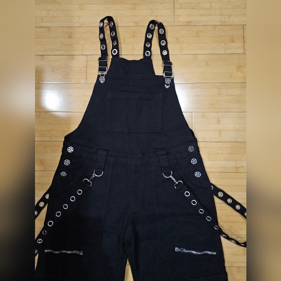 Dolls Kill Rare The Grave Girls Punk Goth Black Tough Life Denim Overalls S M - Picture 4 of 14